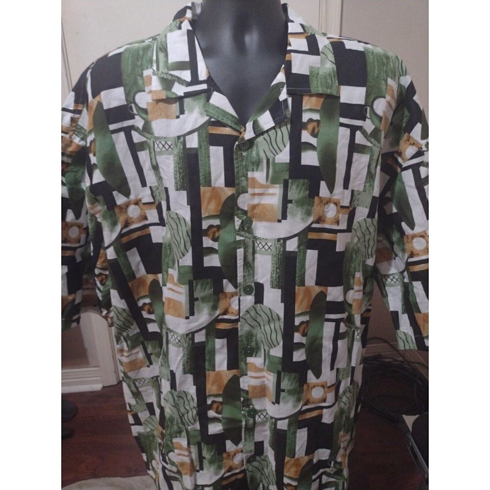 NWT New Stacy Adams Cotton Linen Geometric Short Sleeve Button Shirt 5XL